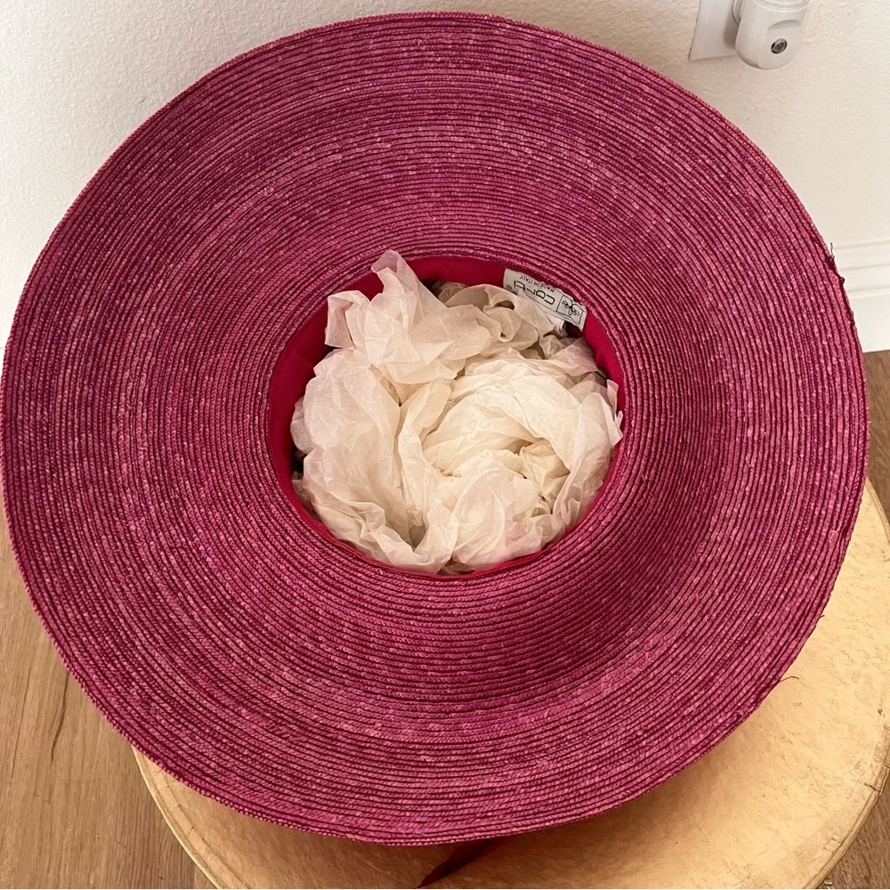 NWT CORTI Italy‎ Wide Brim Rhinestone Feather Church Wedding Formal Hat Pink Vtg
